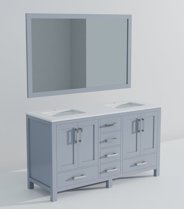 English Elm Dark Grey Double Bath Vanity With White Quartz Top & 58" Mirror – Stylish Storage For Modern Bathrooms B2731S00698