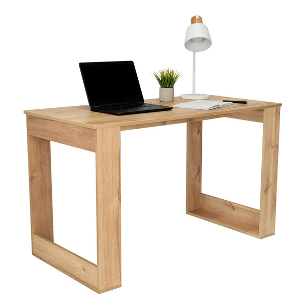 English Elm Lacey Compact Rectangle Computer Desk in Smokey Oak — Stylish Home Office, Shelf Storage, Space-Saving B06280017