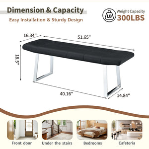 English Elm Dining Bench Faux Leather Upholstered Seat with Arched Metal Legs for Modern Interiors W3493P449289