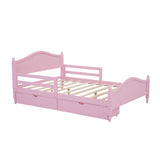 English Elm Full Size Wood Platform Bed With Guardrails On Both Sides and Two Storage Drawers ,Pink