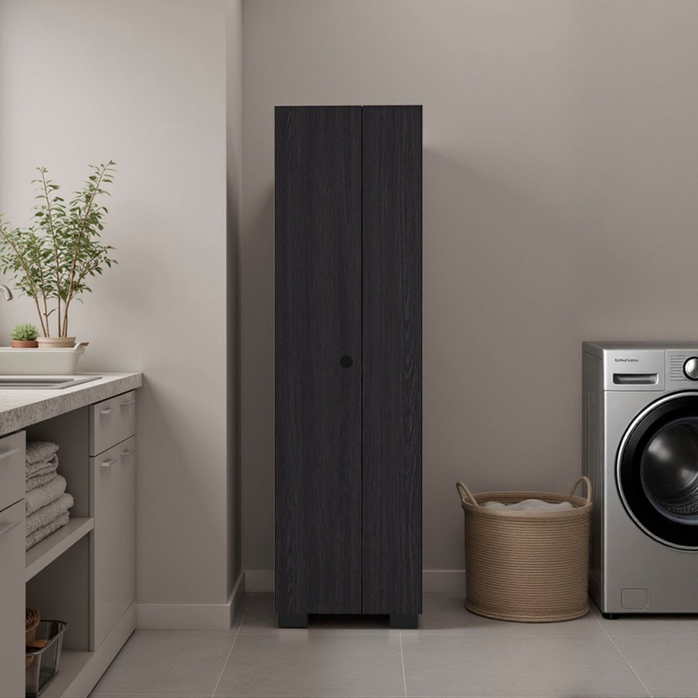 English Elm Bacoa Tall Utility Cabinet with Broom Storage and Five Shelves for Laundry Rooms B097S00265