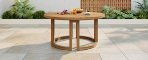English Elm Trexm Round Acacia Outdoor Dining Table Seats Six with Umbrella Hole Slatted Top Light Teak N715P404283D
