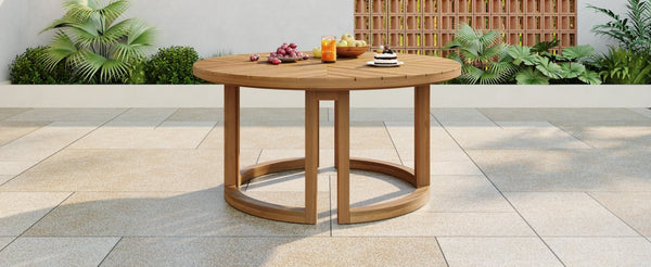 English Elm Trexm Round Acacia Outdoor Dining Table Seats Six with Umbrella Hole Slatted Top Light Teak N715P404283D