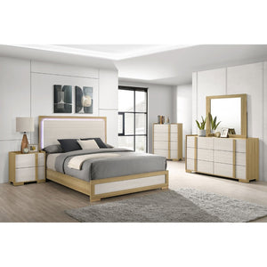 English Elm Pierce Eastern King Panel Bed with Led Lighting and Gloss Diamond Embossed Headboard B062S01563
