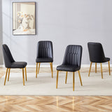 English Elm 4 Modern Dining Chairs, Sleek Pu Leather Backrest, and Gold Metal Legs Bring A Comfortable Home Experience To The Kitchen, Bedroom, and Office.