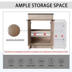 English Elm 36 Inch Freestanding Bathroom Vanity With Black Sink, Soft-Close Doors & Ample Storage Solutions W999S00303