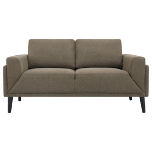 English Elm Andrena Modern 2-Piece Sofa Set With Track Arms, Brown Upholstery & Sleek Black Tapered Legs B062S01237