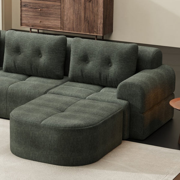 English Elm Modular Sectional Sofa with Chaise Full Foam Build Woven Fabric for Living Room Blackish Green W2379S00006