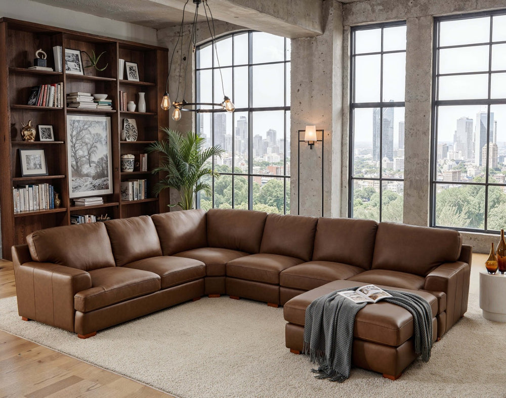 English Elm Leather Match Modular Sectional with Top-grain Upholstery and Flexible Open Plan Seating Dark Brown B2748S00028