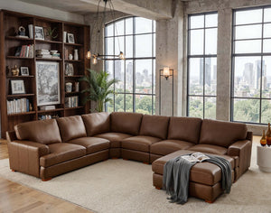 English Elm Leather Match Modular Sectional with Top-grain Upholstery and Flexible Open Plan Seating Dark Brown B2748S00028