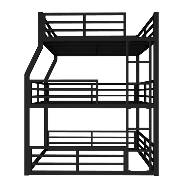 English Elm Full/Full Xl Over Queen Metal Triple Bunk Bed With Safety Guardrails – Heavy-Duty, Noise-Reducing Design W1580S00175