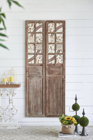 English Elm 15x73.2" Weathered Wooden Decorative Panel with Tile Accents & Floral Leaf Design for Home Decor W2078P313324