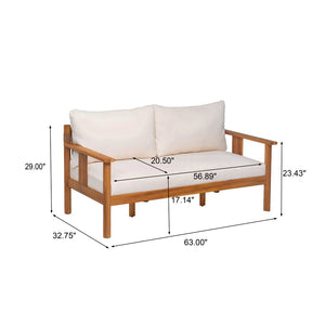 English Elm Patio Loveseat and Coffee Table Set Acacia Wood Textilene Mesh Outdoor Bistro N776P369381W