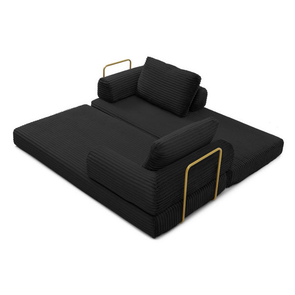 English Elm Convertible Floor Sofa Futon with Corduroy Upholstery for Living Room Lounging and Sleeping Black W1117P434730
