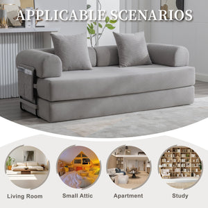 English Elm UNITED modular foldable sofa with metal frame, corduroy upholstery, side pocket & quick assembly convenience Light Gray W1568P374133