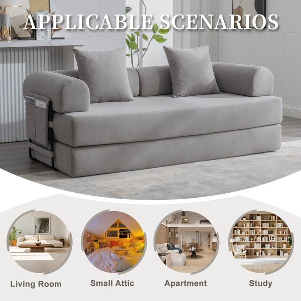 English Elm UNITED modular foldable sofa with metal frame, corduroy upholstery, side pocket & quick assembly convenience Light Gray W1568P374133