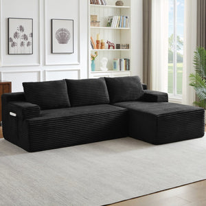 English Elm L-shaped Corduroy Modular Sectional Deep Seat Cloud Sofa for Living Room or Apartment W2339P424637