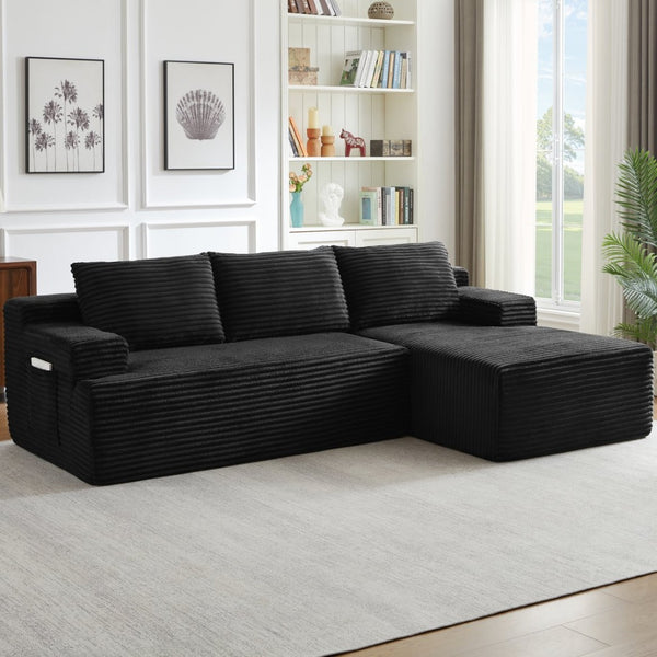 English Elm L-shaped Corduroy Modular Sectional Deep Seat Cloud Sofa for Living Room or Apartment W2339P424637
