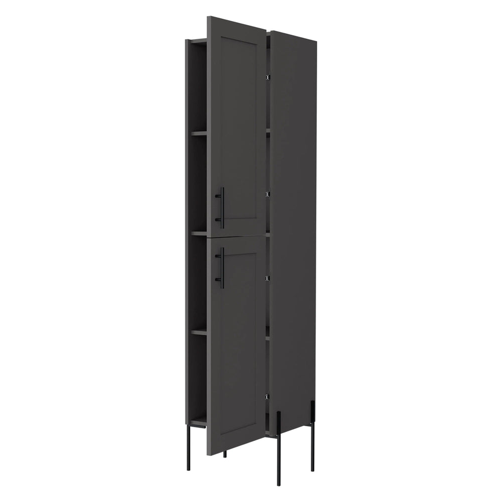 English Elm Matt Grey Modern Linen Cabinet with 4 Wide Shelves, Two Doors & Elevated Legs for Stable Storage and Sleek Bathroom Organization B062P252171