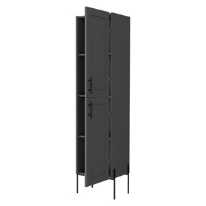 English Elm Matt Grey Modern Linen Cabinet with 4 Wide Shelves, Two Doors & Elevated Legs for Stable Storage and Sleek Bathroom Organization B062P252171