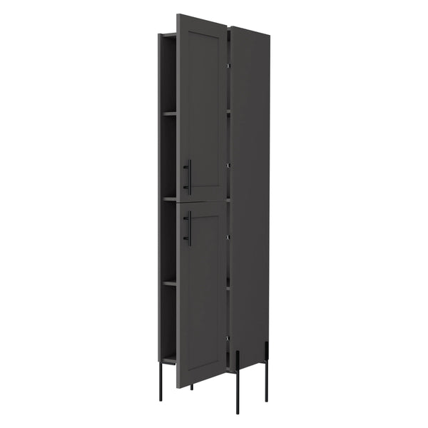 English Elm Matt Grey Modern Linen Cabinet with 4 Wide Shelves, Two Doors & Elevated Legs for Stable Storage and Sleek Bathroom Organization B062P252171