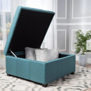 English Elm Tufted Square Ottoman with Hidden Storage Birch Legs Polyester Living Room Seat N757P359740L