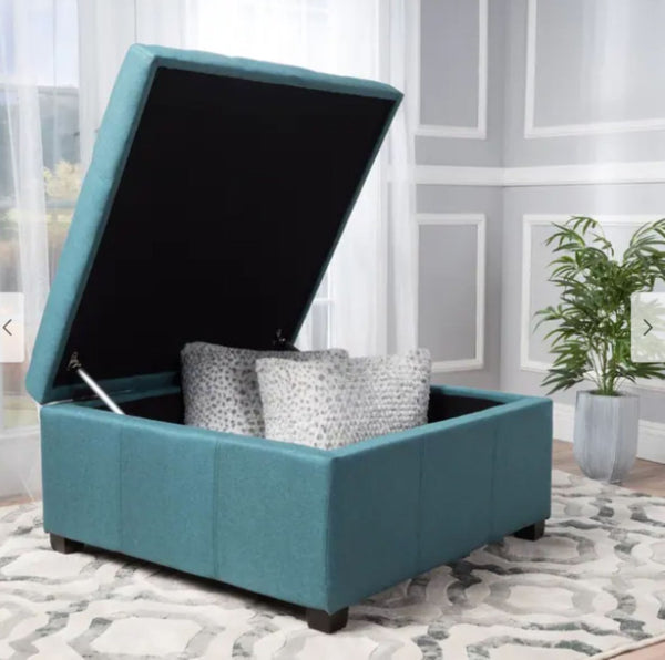 English Elm Tufted Square Ottoman with Hidden Storage Birch Legs Polyester Living Room Seat N757P359740L