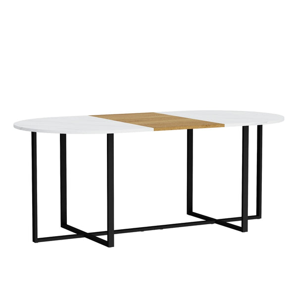 English Elm Sn-ovt200-8-whwd Oval Faux Marble Two-tone Dining Table with Sturdy Metal Base W3875P372903