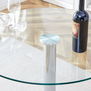 English Elm A glass tabletop 35" Round Dining Table with Electroplated Silver Legs, Minimalist Chic for 4-6 Guests W1151P155921