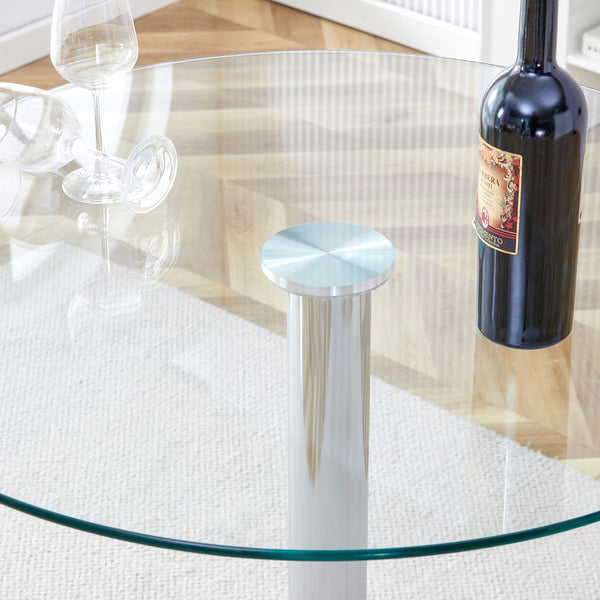 English Elm A glass tabletop 35" Round Dining Table with Electroplated Silver Legs, Minimalist Chic for 4-6 Guests W1151P155921