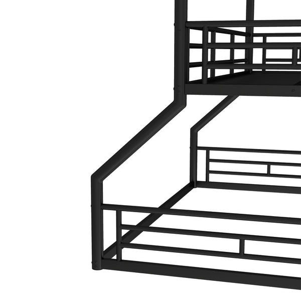 English Elm Twin Triple Metal Bunk Bed Matte Powder Coated Frame with Full Safety Guardrails Black W1580S00584