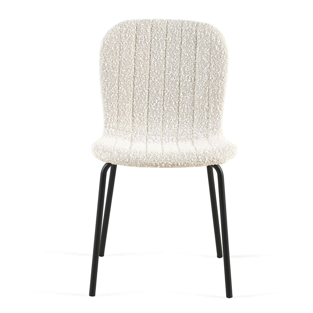 English Elm Off Boucle Dining Chairs Set of 4 — Sturdy Metal Frame Mid-Century Upholstered PU Seats for Kitchen Room W1164P205385