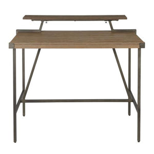 English Elm Gia Industrial Counter Table - Antique Metal Frame With Brown Bamboo Top & Removable Shelf Storage B202P223309