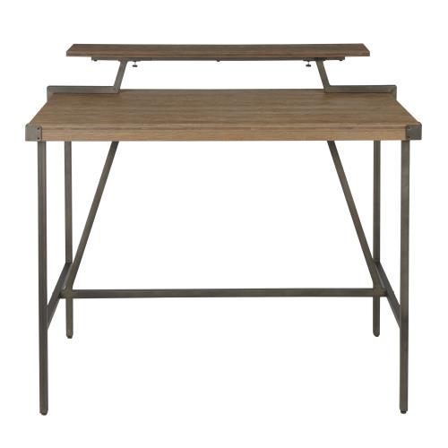 English Elm Gia Industrial Counter Table - Antique Metal Frame With Brown Bamboo Top & Removable Shelf Storage B202P223309