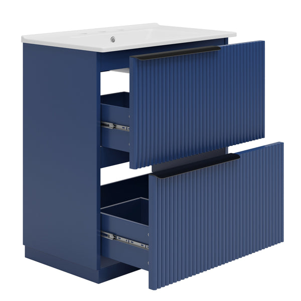 English Elm Christopher Knight Home® - 30" Freestanding Bathroom Vanity With Ceramic Sink, Soft-Close Drawers & Elegant Fluted Design In Blue N817P288915B