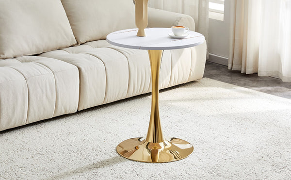 English Elm Round Faux Marble Tulip Dining Table Mid Century Pedestal Base for Compact Kitchens Gold+White W2920P395717