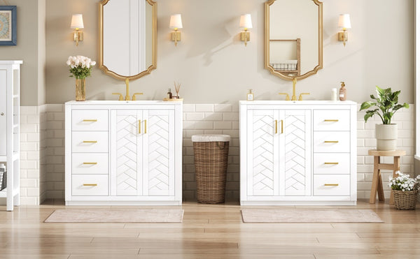 English Elm 72'' Bathroom Vanity With Ceramic Sink - Elegant Solid Wood Freestanding Set With Ample Storage & Soft-Close Doors N710SS00015K