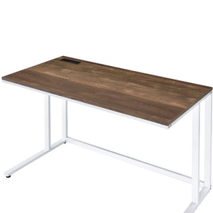 English Elm Walnut Writing Desk with USB Port and Open Base — Knock-Down Design, Spacious Surface for Workstation White+Walnut B062P209214