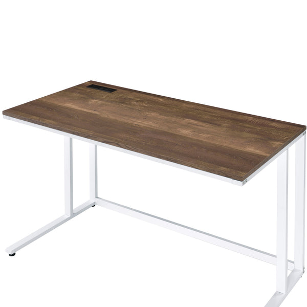 English Elm Walnut Writing Desk with USB Port and Open Base — Knock-Down Design, Spacious Surface for Workstation White+Walnut B062P209214