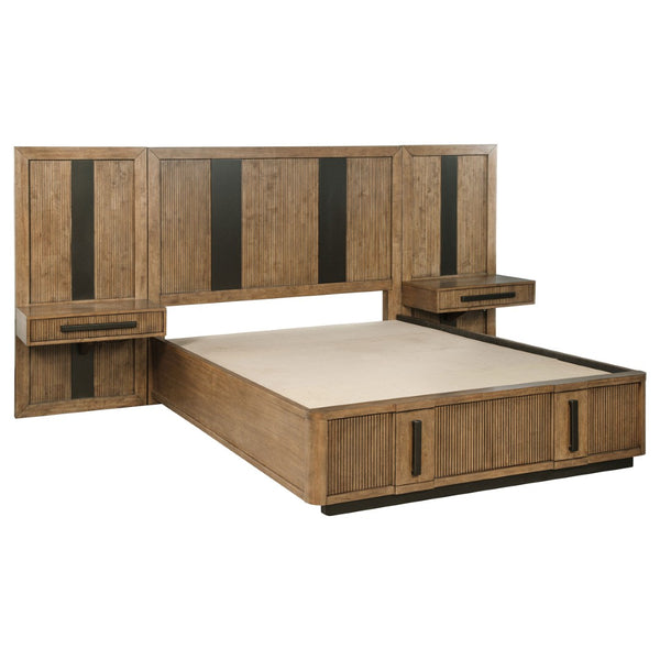 English Elm Moraga Fluted Ash Veneer California King Storage Bed with Wall Panel Nightstands B062S01834