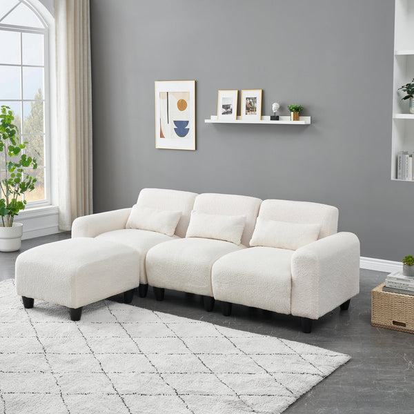 English Elm The 84.6-inch teddy fleece sofa converts to a 4-seat modular two-seater, plush sponges, 600lb capacity, ideal for small apartments Beige W1658S00015