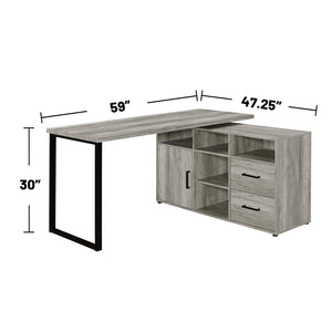 English Elm 59-inch L-Shape Desk Grey Driftwood with Geometric Frame, 5 Open Shelves & 2 Drawers for Organized Workspaces B016P381031