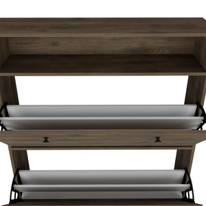 English Elm Calgary Dark Brown Shoe Rack with Superior Top, 1 Open Shelf & 2 Extendable Drawers for Entryways B20091898