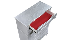 English Elm Mystic 5-Drawer Chest in Light Gray Wood with Crystal Handles, Velvet-Lined Top Drawers, 52"H x 40"W G150109159