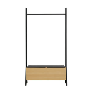 English Elm Paloma 38" Open Hanging Closet with Lift-Top Linen Bench, Light Oak, Black Rod, 2-Seat Storage Elegance B365S00136
