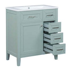 English Elm 30" Modern Bathroom Vanity with Sink Combo — Solid Rubberwood & MDF, 3 Drawers, Freestanding Contemporary Design Green N725P246482F