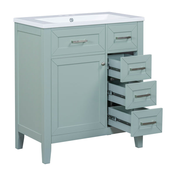 English Elm 30" Modern Bathroom Vanity with Sink Combo — Solid Rubberwood & MDF, 3 Drawers, Freestanding Contemporary Design Green N725P246482F