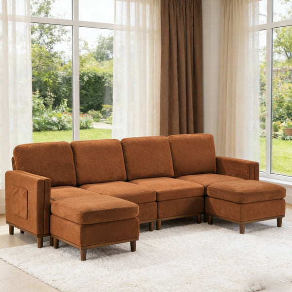 English Elm Modern Modular Sectional Sofa with Plush Cushions and Tapered Legs for Living Rooms Orange W2085S00102