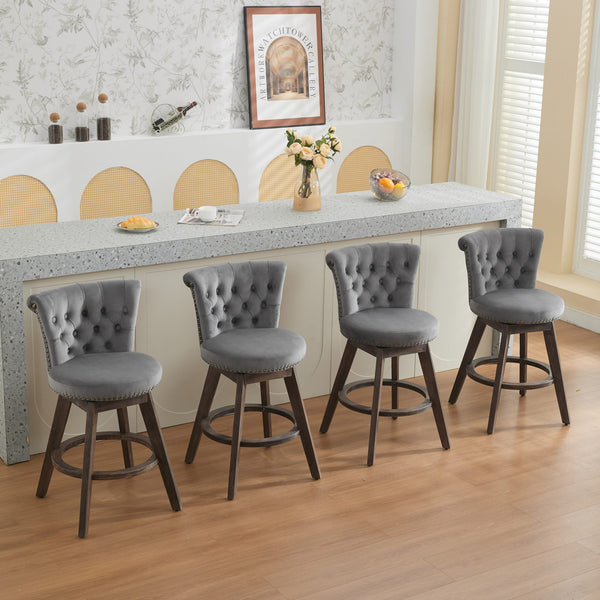 English Elm 26" Plush Velvet Swivel Counter Stools Set of 2 with Tufted Back, High-Res Foam & Sturdy Wood Legs Gray W1143P362519