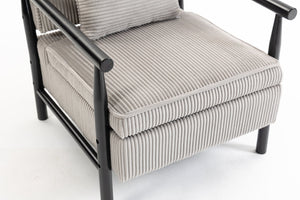 English Elm Storage Accent Chair Mid Century Wood Frame Upholstered Seat with Lumbar Cushion Antique Grey W2530P401448